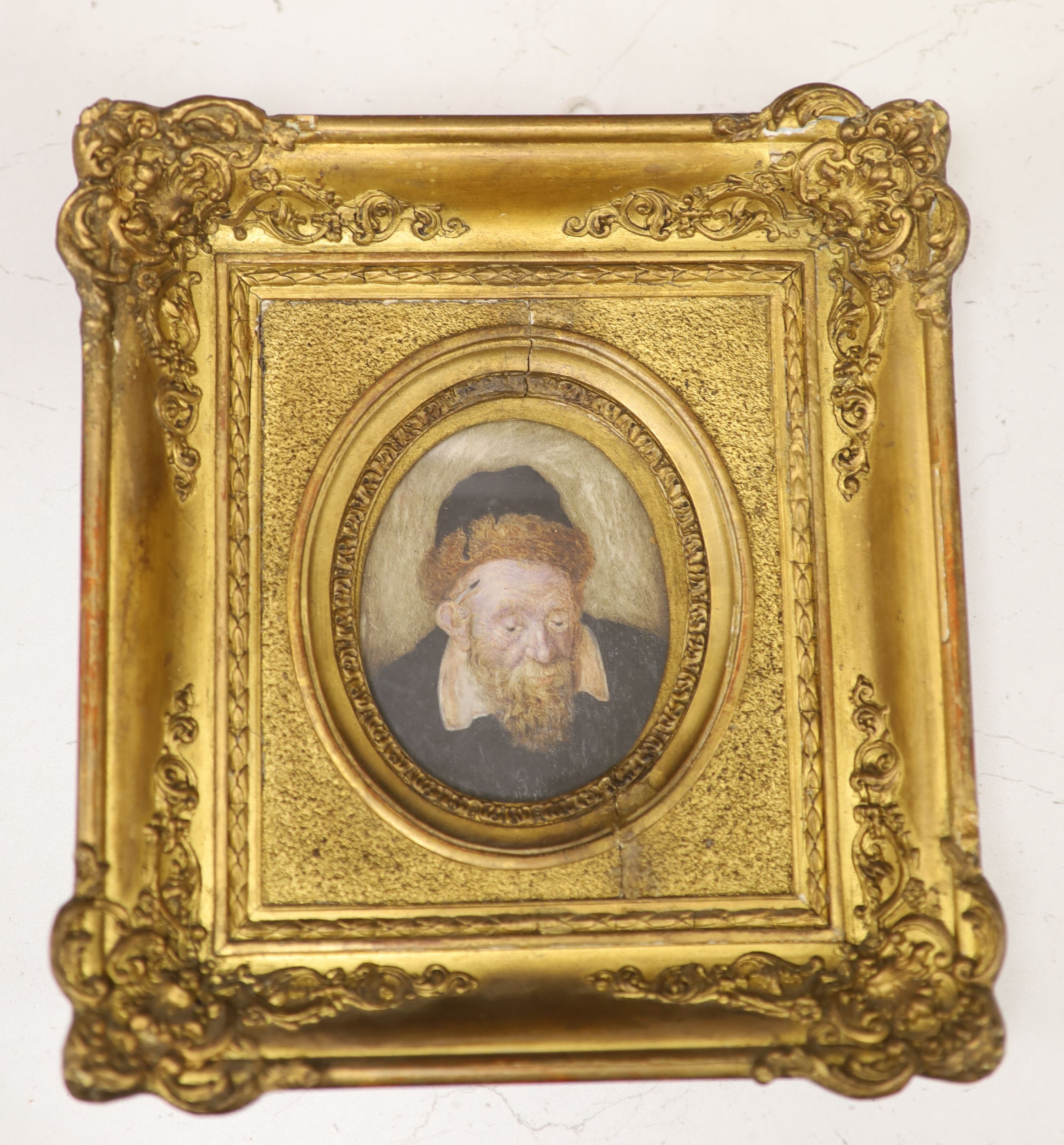 Flemish School, watercolour on ivory, Miniature of a bearded man, 9.5 x 8cm